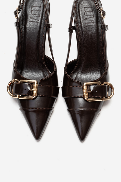 NOEN - Brown Buckle Pointed Toe Stiletto Pump (Women)