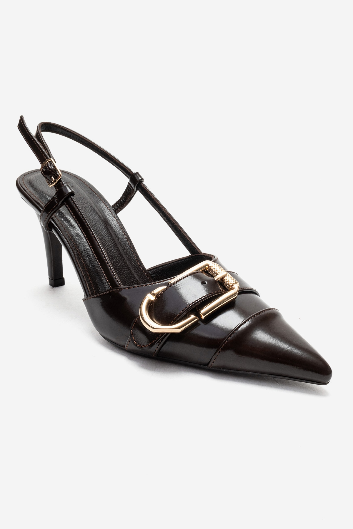 NOEN - Brown Buckle Pointed Toe Stiletto Pump (Women)