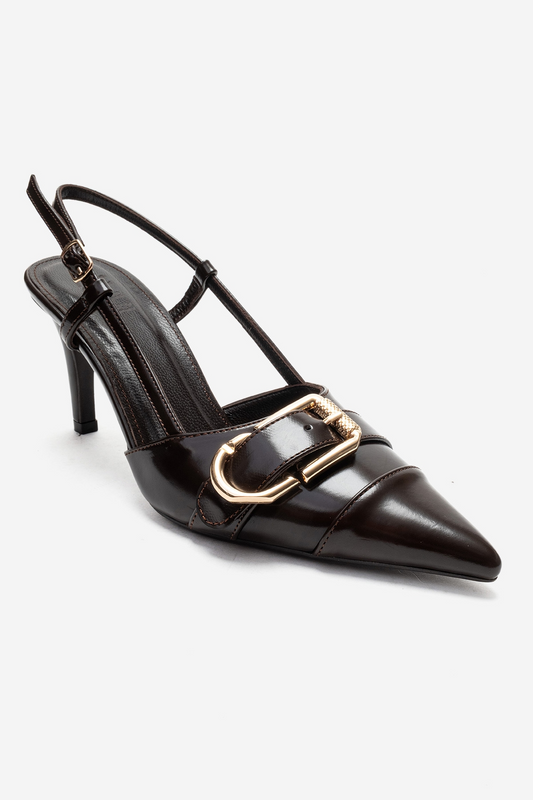 NOEN - Zapatos de Tacón de Aguja con Hebilla Marrón y Punta Fina (Mujer)