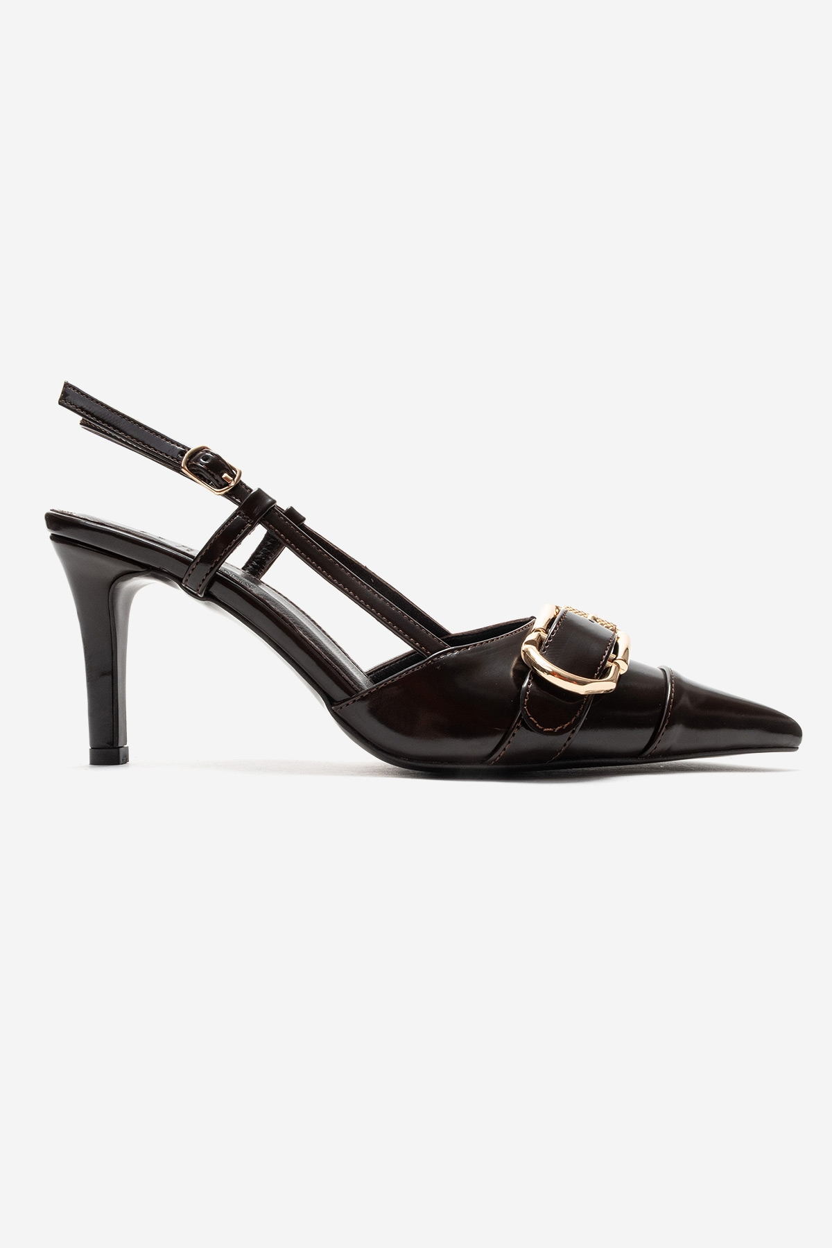 NOEN - Brown Buckle Pointed Toe Stiletto Pump (Women)