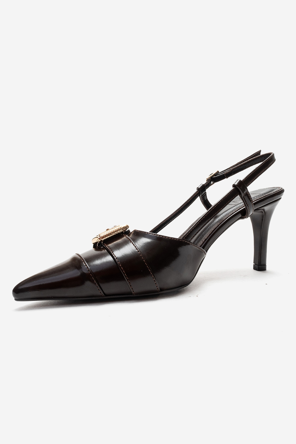 NOEN - Brown Buckle Pointed Toe Stiletto Pump (Women)