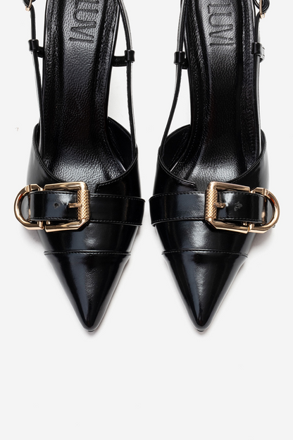 NOEN - Black Buckle Pointed Toe Stiletto Pump (Women)
