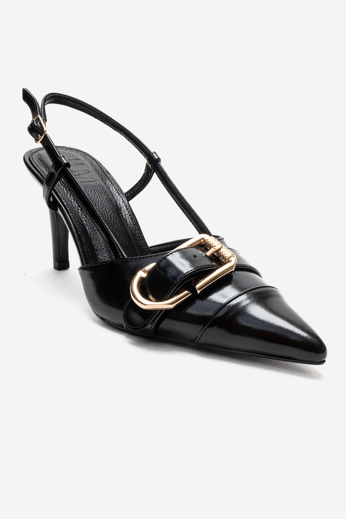 NOEN - Black Buckle Pointed Toe Stiletto Pump (Women)