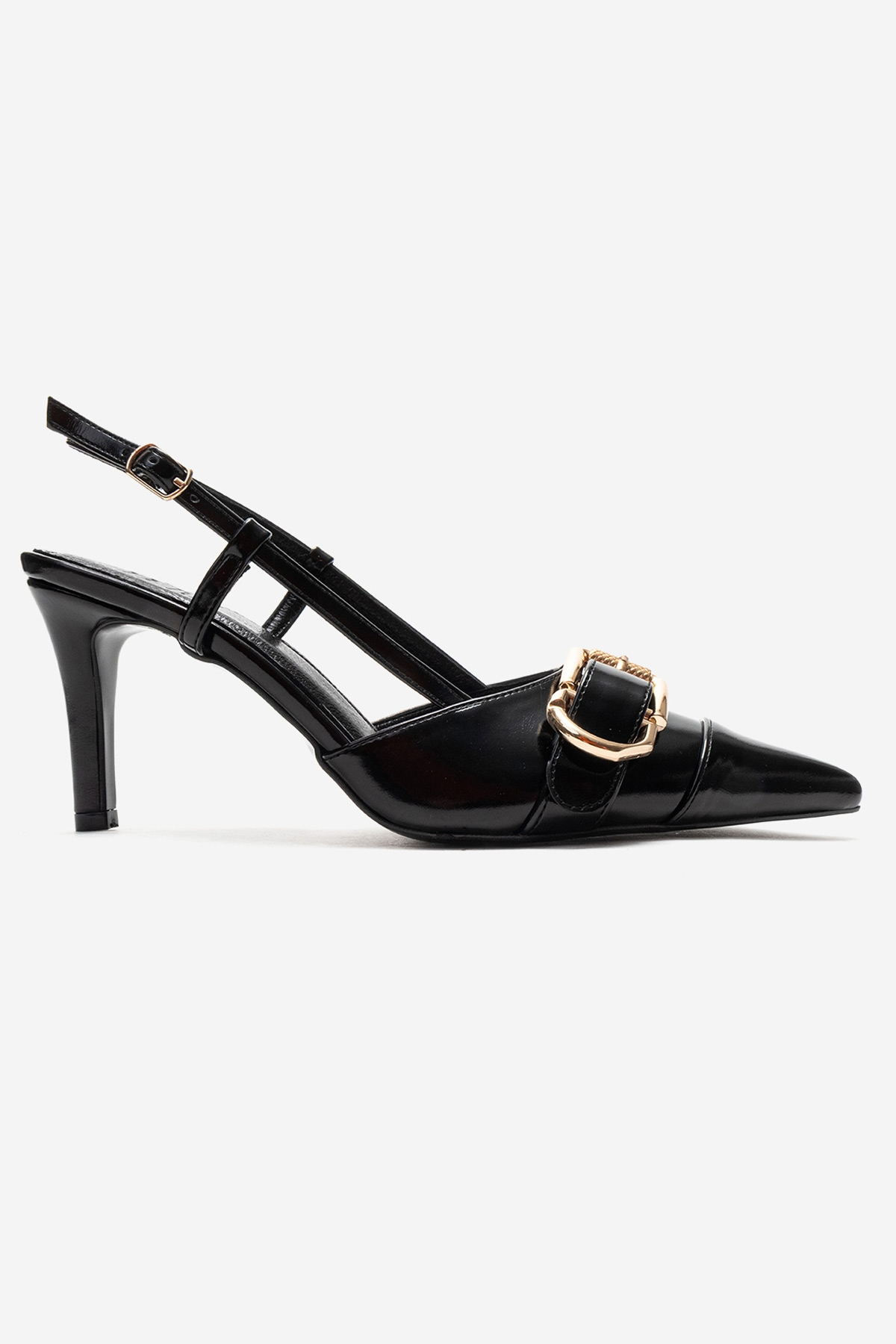 NOEN - Black Buckle Pointed Toe Stiletto Pump (Women)