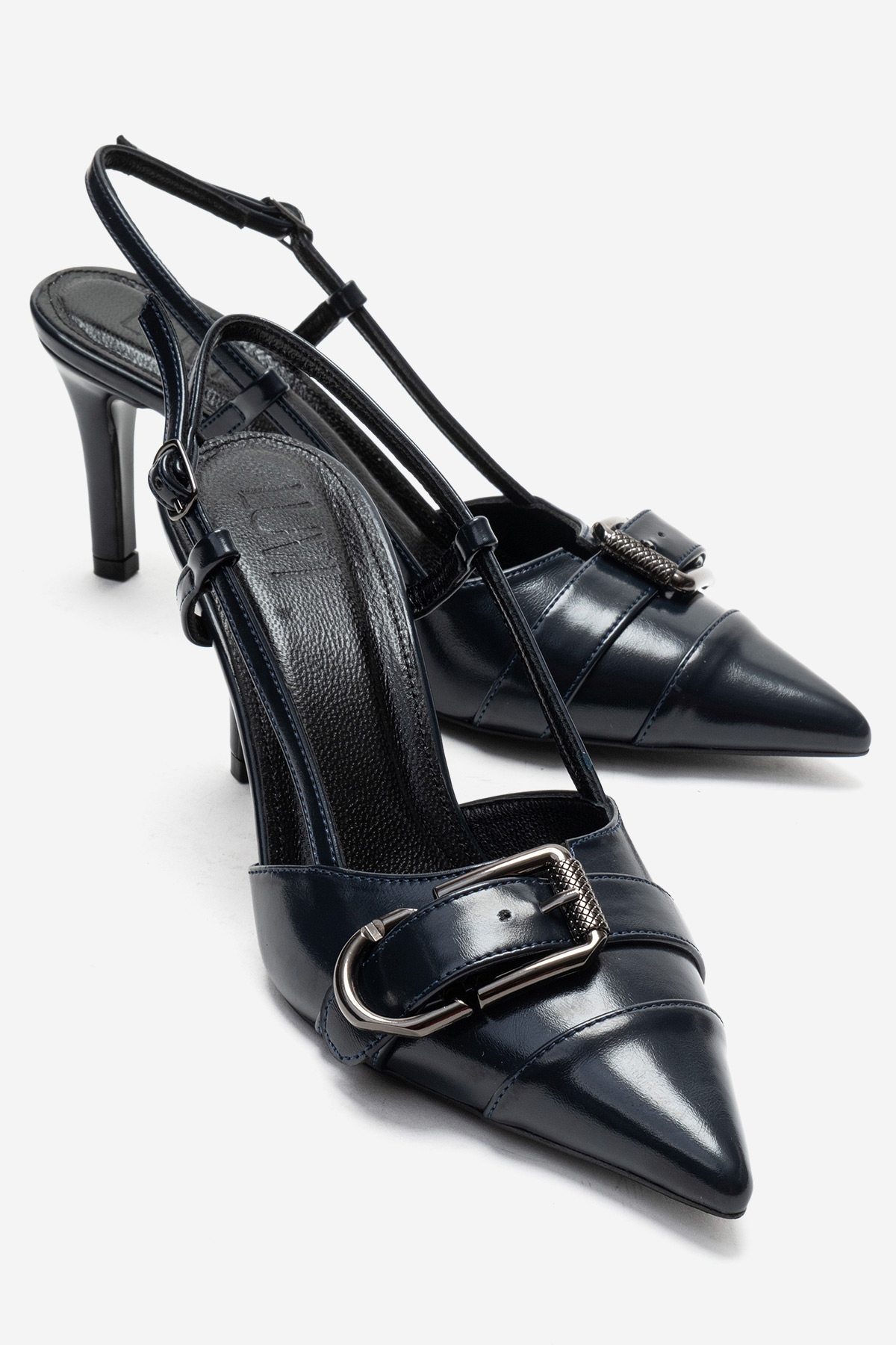NOEN - Navy Buckle Pointed Toe Stiletto Pump (Women)
