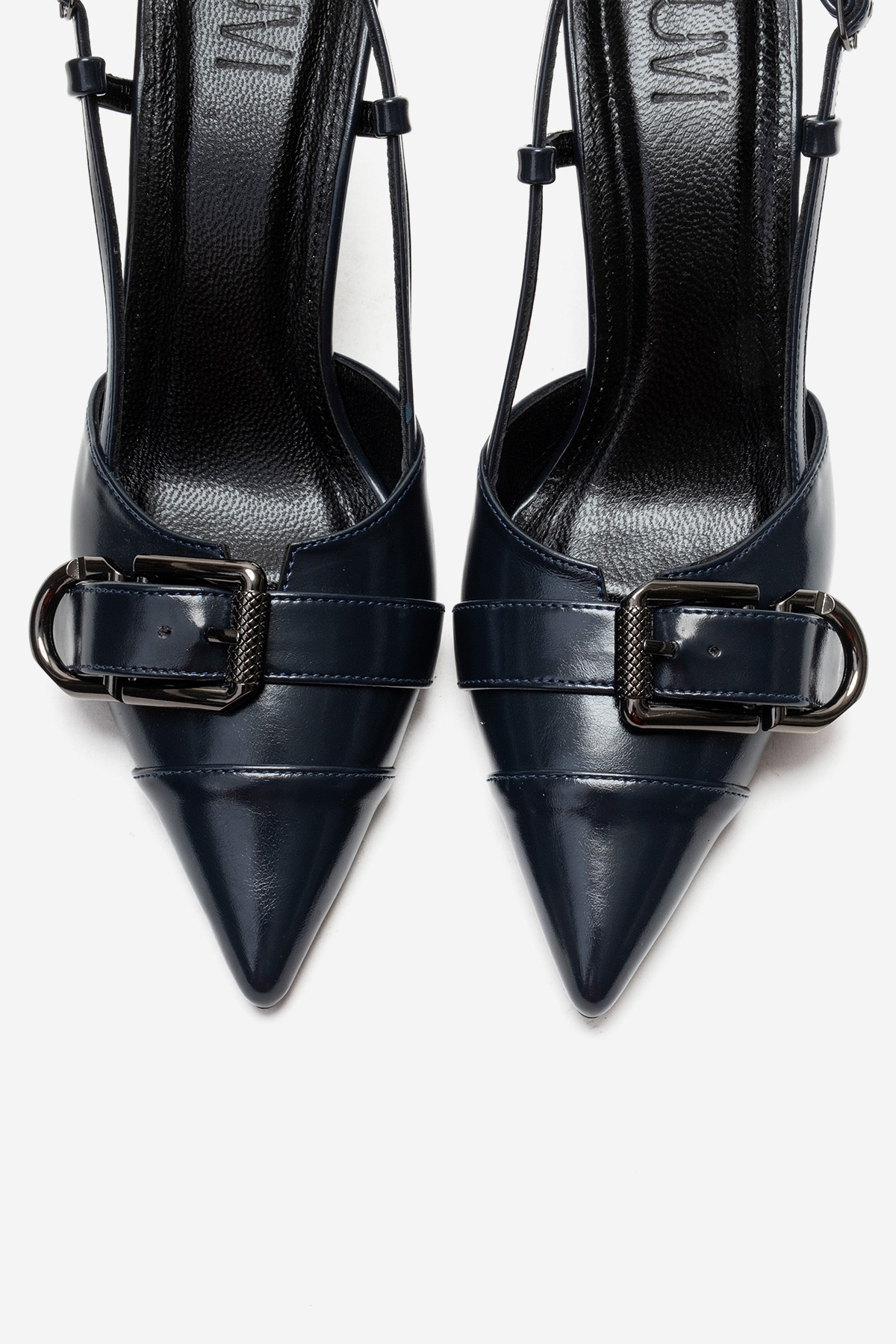 NOEN - Navy Buckle Pointed Toe Stiletto Pump (Women)