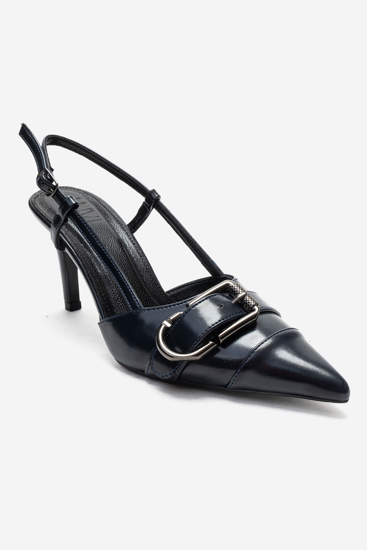 NOEN - Navy Buckle Pointed Toe Stiletto Pump (Women)