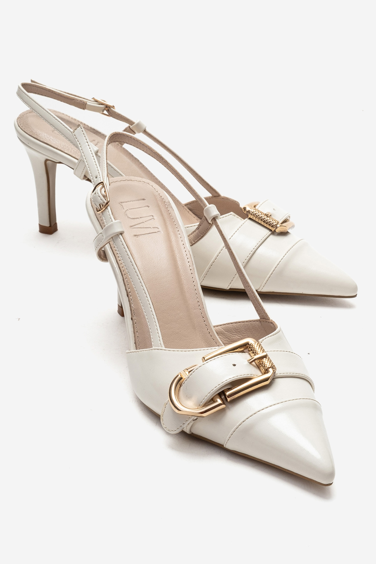NOEN - Off-White Buckle Pointed Toe Stiletto Pump (Women)