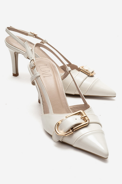 NOEN - Off-White Buckle Pointed Toe Stiletto Pump (Women)