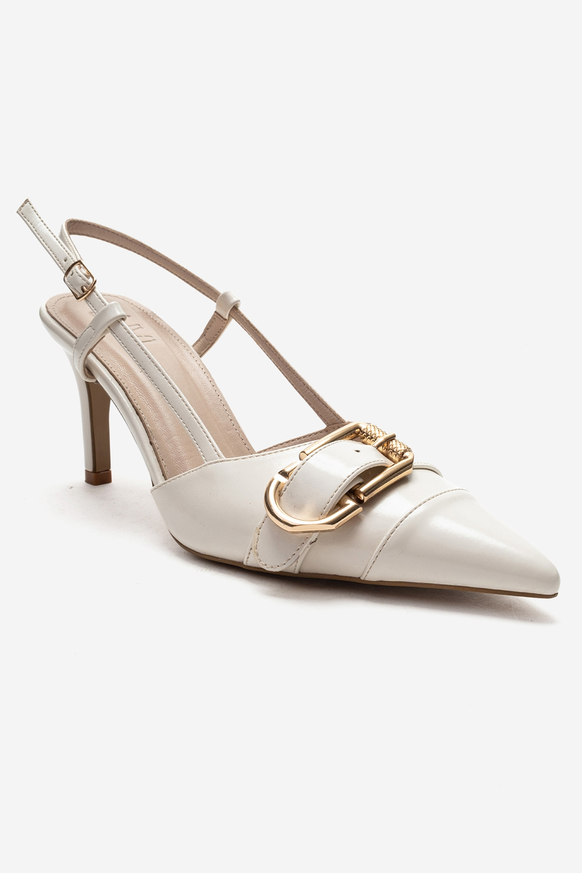 NOEN - Off-White Buckle Pointed Toe Stiletto Pump (Women)