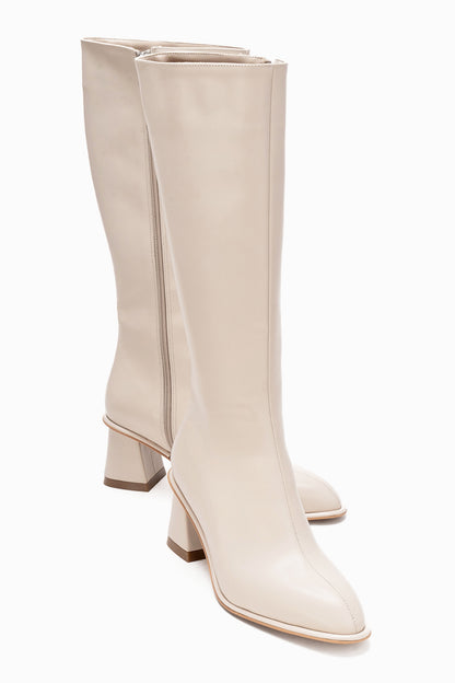 Paradis - Off-White Genuine Leather Block Heel Knee-High Boot (Women)