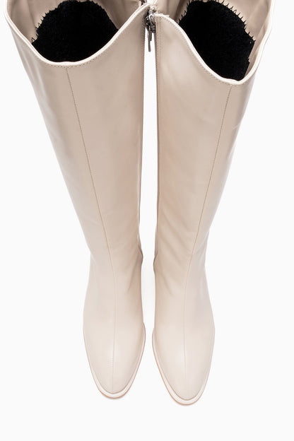 Paradis - Off-White Genuine Leather Block Heel Knee-High Boot (Women)