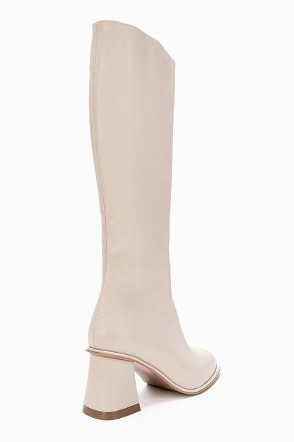 Paradis - Off-White Genuine Leather Block Heel Knee-High Boot (Women)
