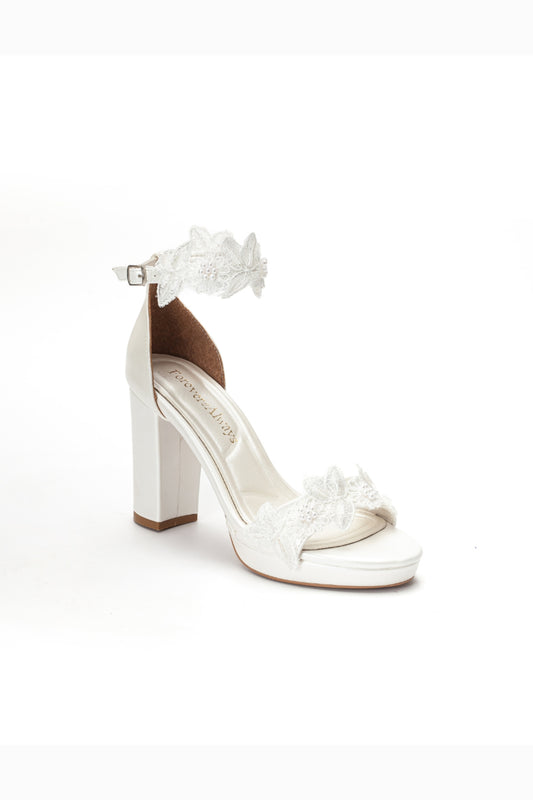 Isadora - Tacón de Novia de Encaje Color Marfil