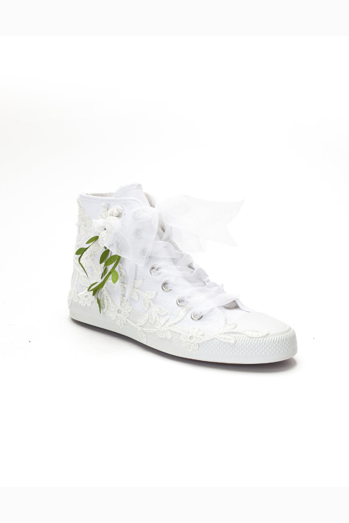 Sylvara - Floral Lace Ribbon Bridal High-Top Sneaker