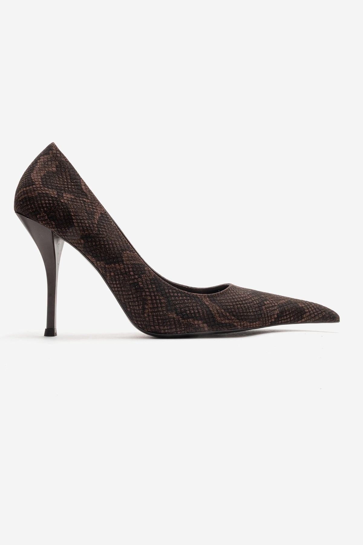 Luce - Zapato de tacón de aguja con punta y estampado marrón (Mujer)