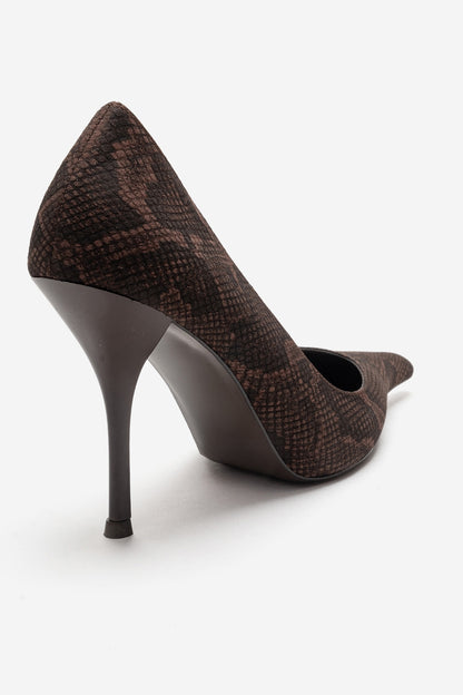 Luce - Zapato de tacón de aguja con punta y estampado marrón (Mujer)