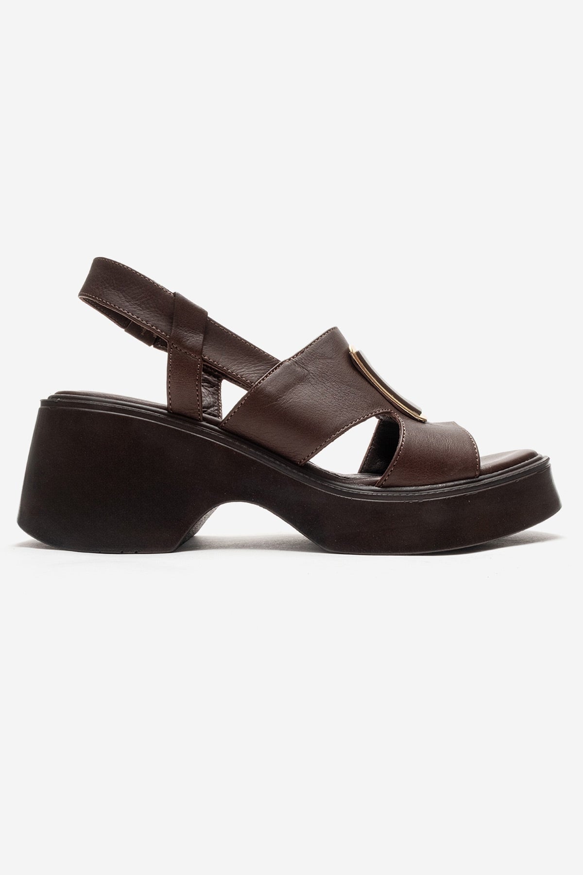 Lucia - Brown Buckle Genuine Leather Wedge Heel Sandal (Women)