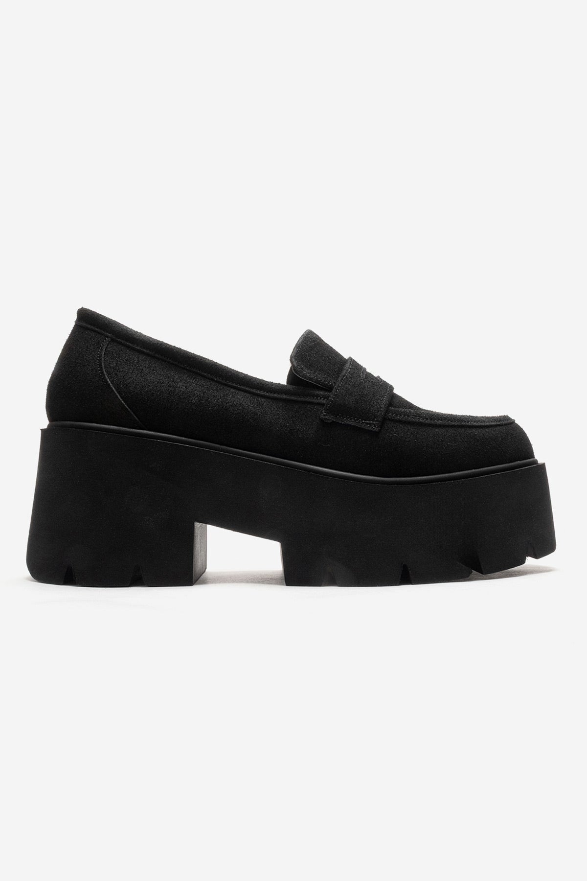 Santia - Black Suede Thick Platform Loafer (Women)