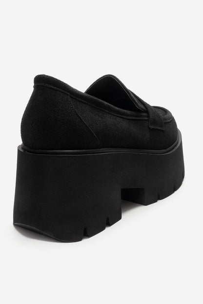 Santia - Black Suede Thick Platform Loafer (Women)