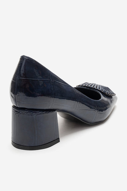 VELORA - Navy Buckled Block Heel Shoe (Women)