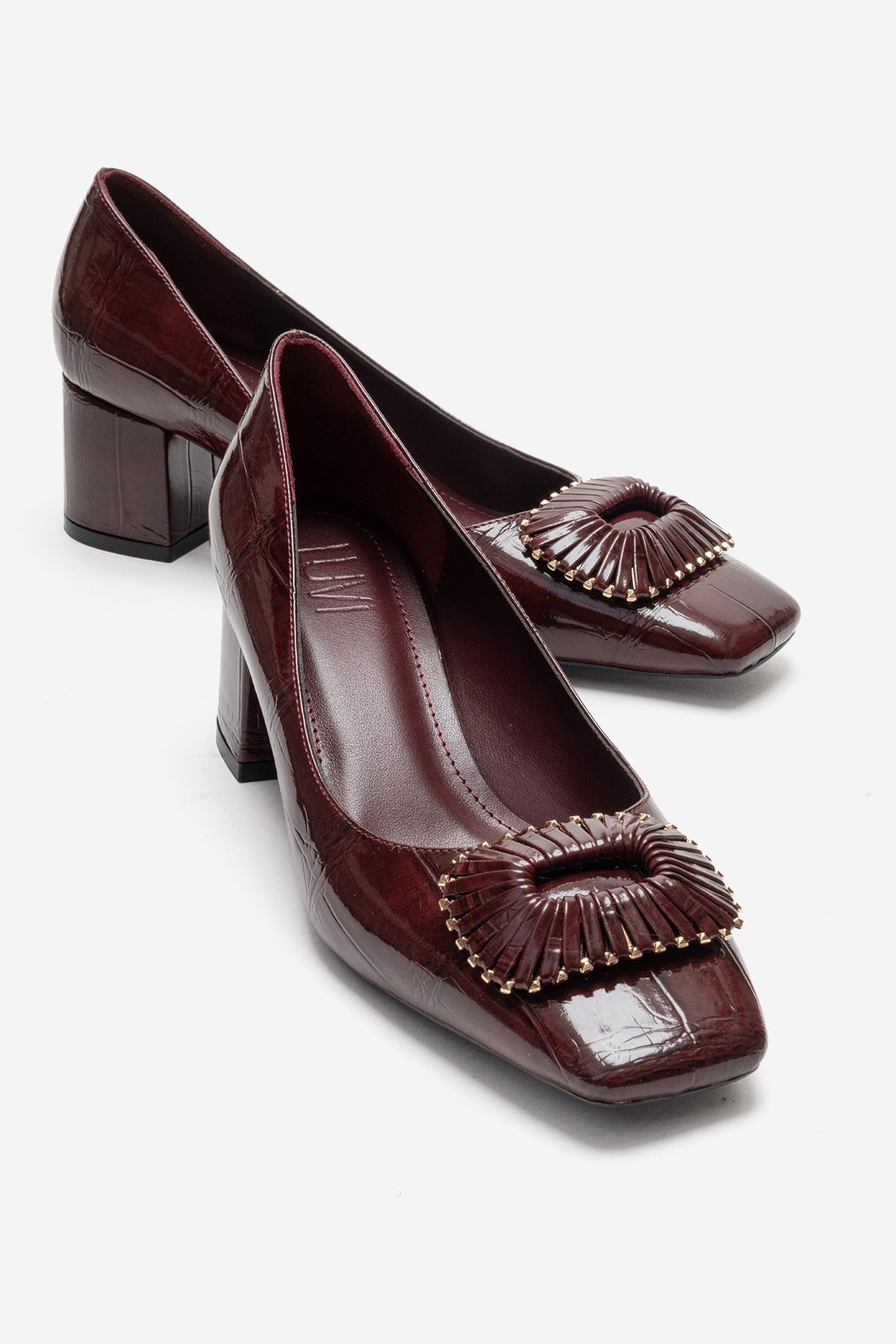 VELORA - Zapatos de tacón grueso con hebilla en color borgoña (Mujer)