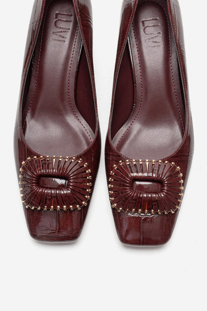 VELORA - Zapatos de tacón grueso con hebilla en color borgoña (Mujer)