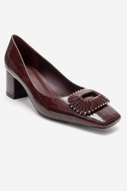 VELORA - Zapatos de tacón grueso con hebilla en color borgoña (Mujer)