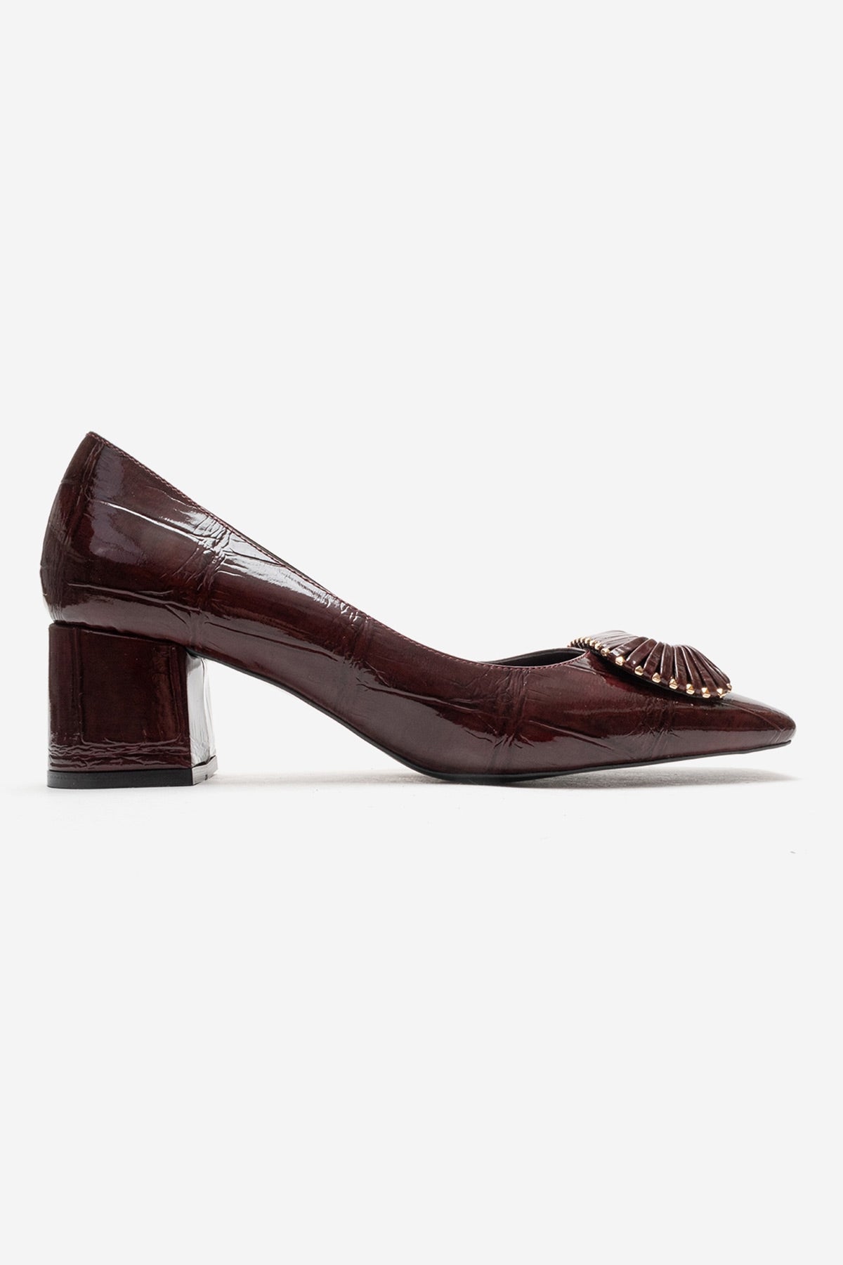 VELORA - Zapatos de tacón grueso con hebilla en color borgoña (Mujer)