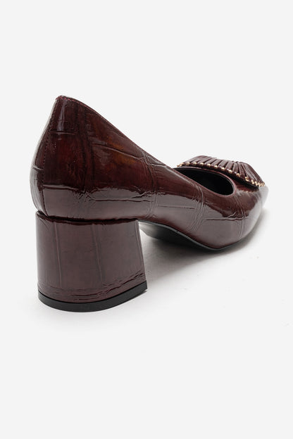 VELORA - Zapatos de tacón grueso con hebilla en color borgoña (Mujer)