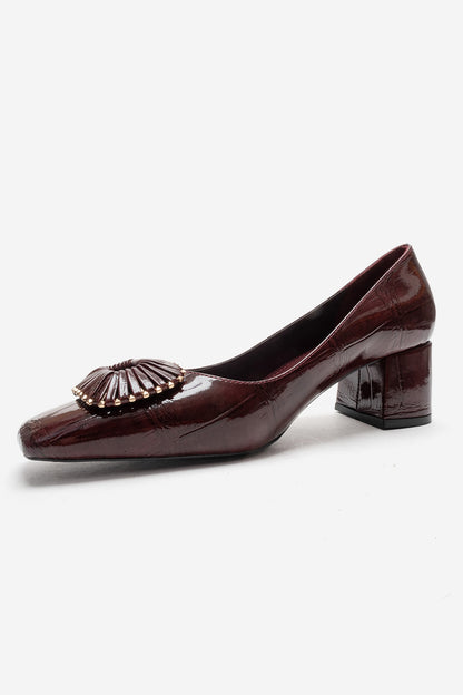 VELORA - Zapatos de tacón grueso con hebilla en color borgoña (Mujer)