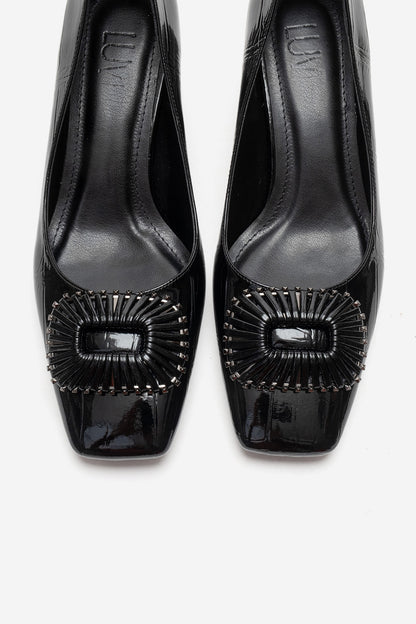 VELORA - Black Buckled Block Heel Shoe (Women)