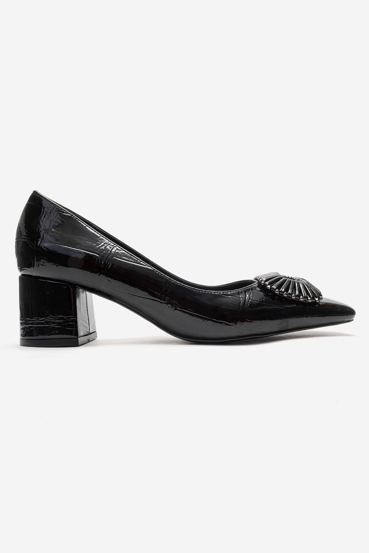 VELORA - Black Buckled Block Heel Shoe (Women)