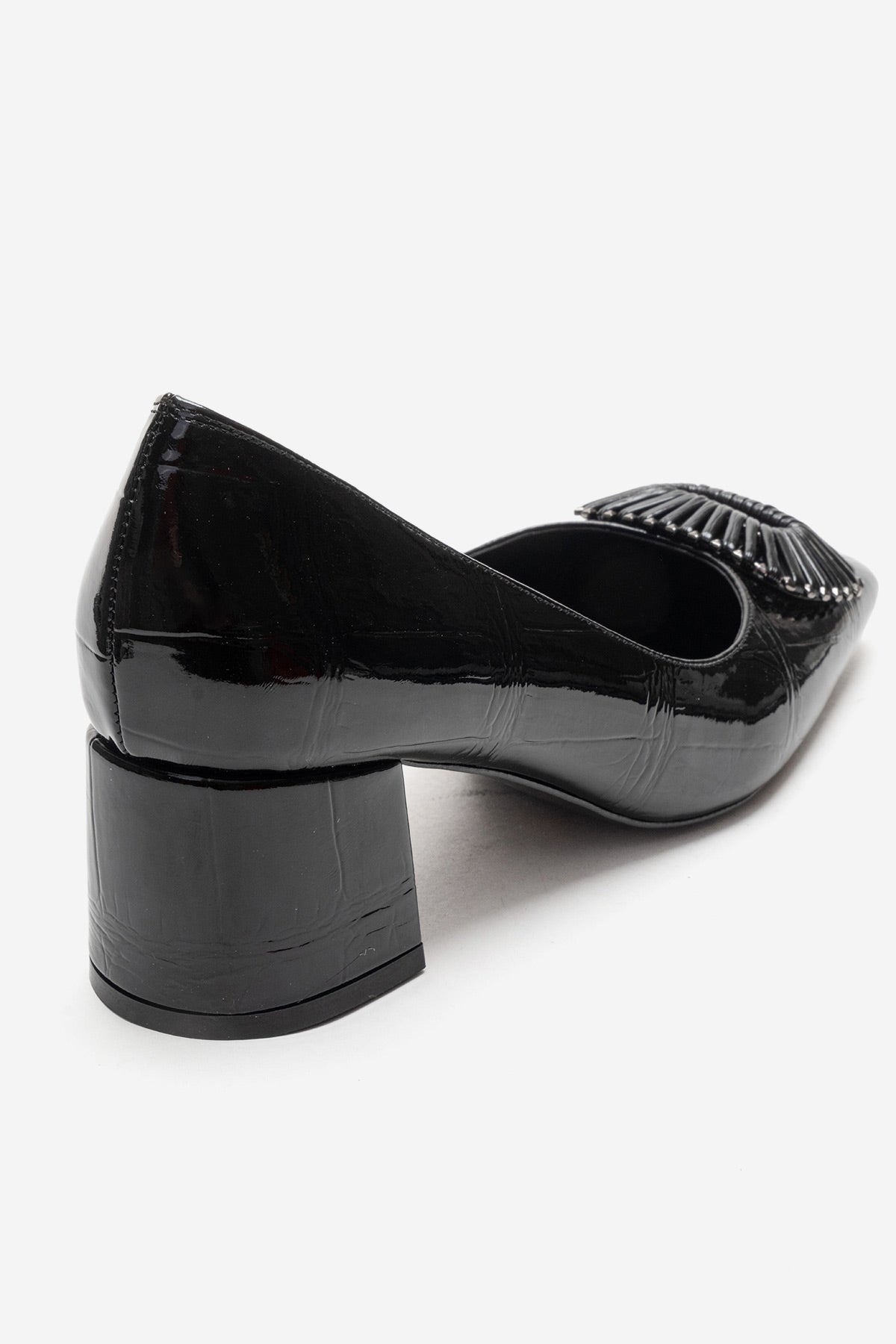VELORA - Black Buckled Block Heel Shoe (Women)