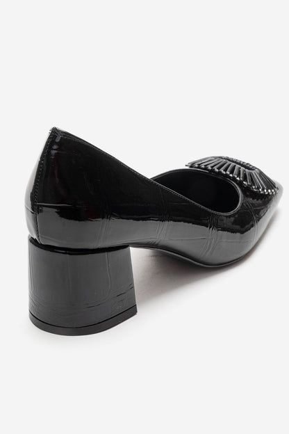 VELORA - Black Buckled Block Heel Shoe (Women)