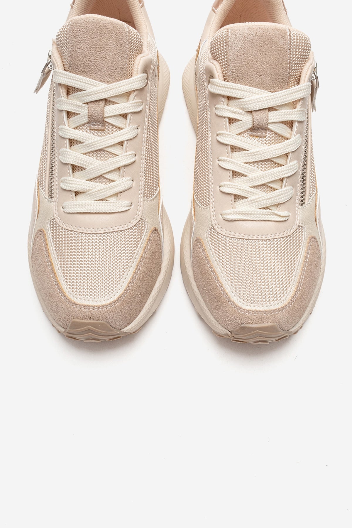 ROCCA - Zapatilla de piel genuina beige con detalle de cremallera (mujer)