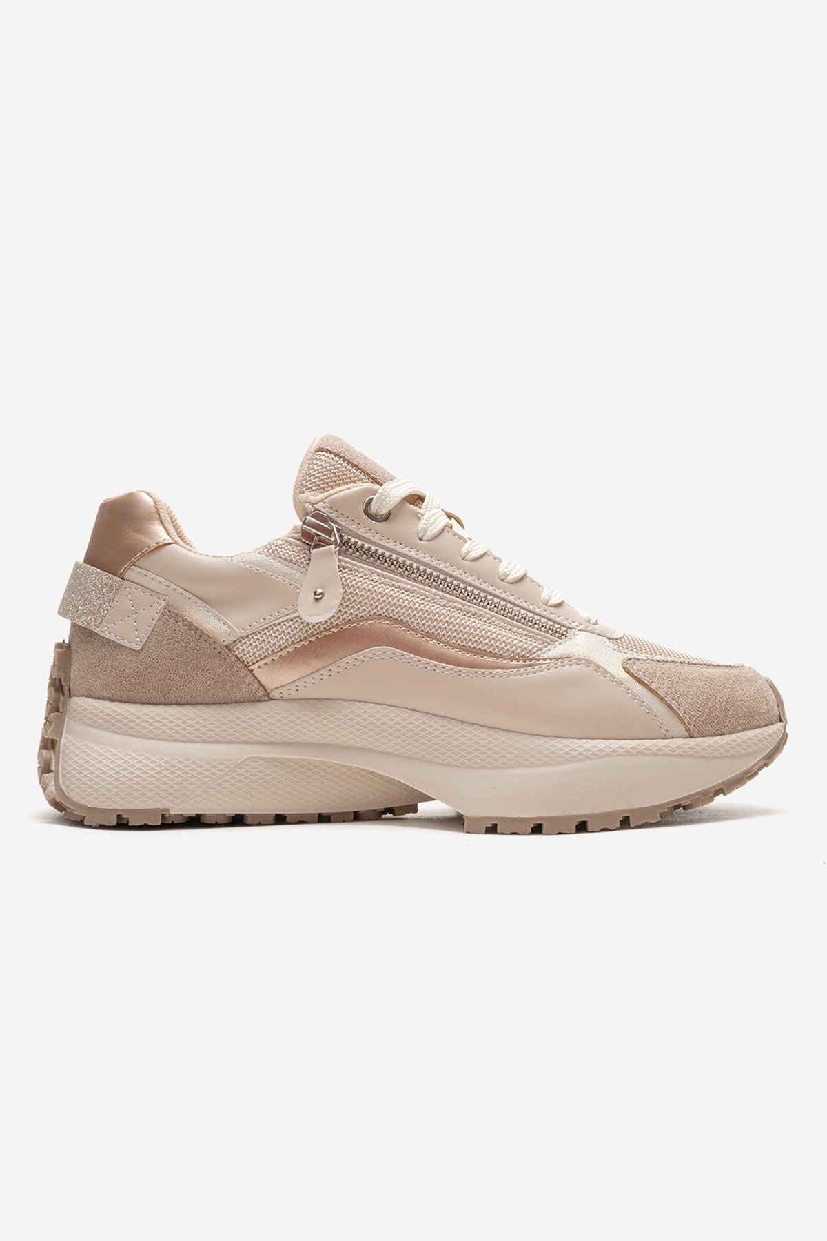 ROCCA - Zapatilla de piel genuina beige con detalle de cremallera (mujer)