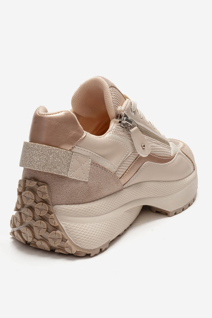 ROCCA - Zapatilla de piel genuina beige con detalle de cremallera (mujer)
