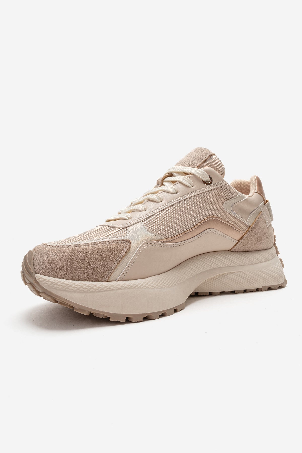 ROCCA - Zapatilla de piel genuina beige con detalle de cremallera (mujer)