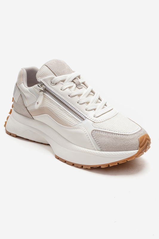 ROCCA - Zapatillas de cuero genuino blancas con cremallera (Mujer)