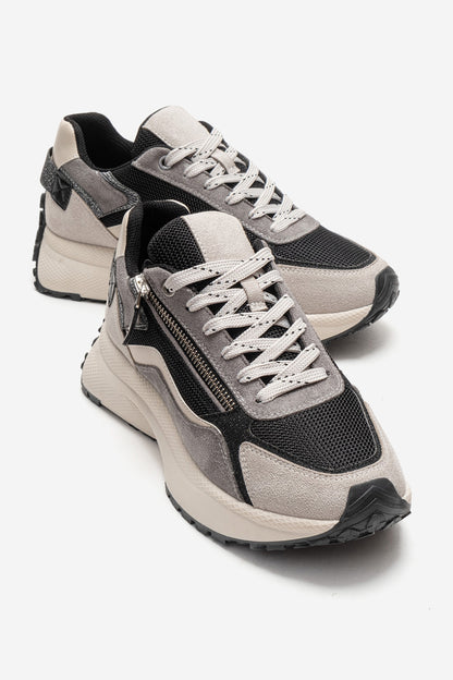 ROCCA - Black Zip-Detail Genuine Leather Sneaker (Women)
