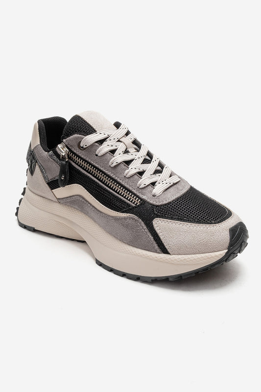 ROCCA - Zapatillas de cuero genuino negras con detalles de cremallera (mujer)