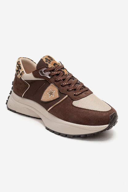 BIELLA - Brown Suede-Textured Genuine Leather Sneaker (Women)