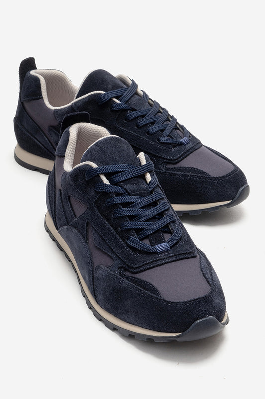 Sahra - Zapatilla de piel genuina azul marino (Mujer)