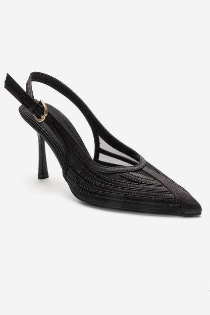 FAUNA - Black Satin Stiletto Pump (Women)