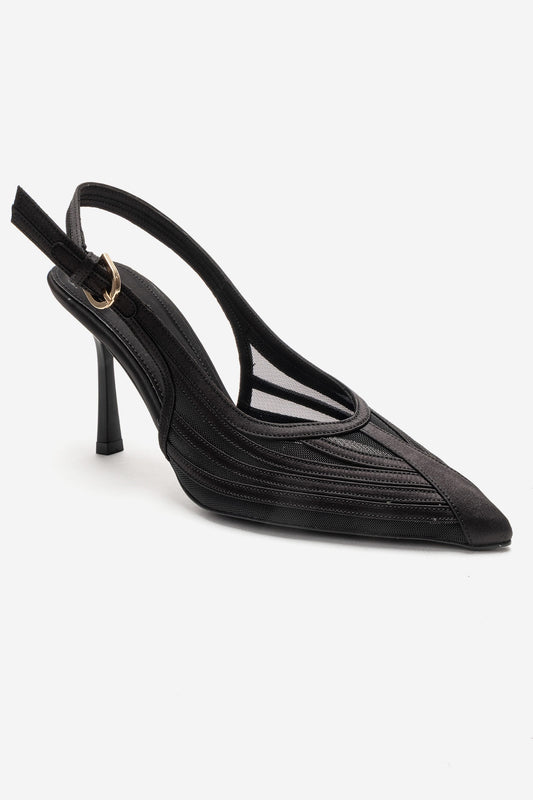 FAUNA - Zapatos de Tacón de Aguja de Satén Negro (Mujer)