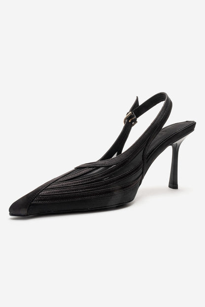 FAUNA - Black Satin Stiletto Pump (Women)