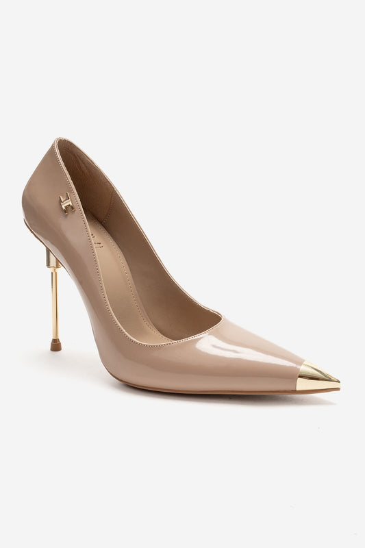 CARLAS - Zapatilla de tacón de aguja de charol beige (Mujer)