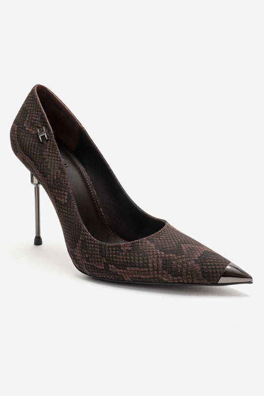 CARLAS - Zapatilla de tacón de aguja con estampado marrón (Mujer)