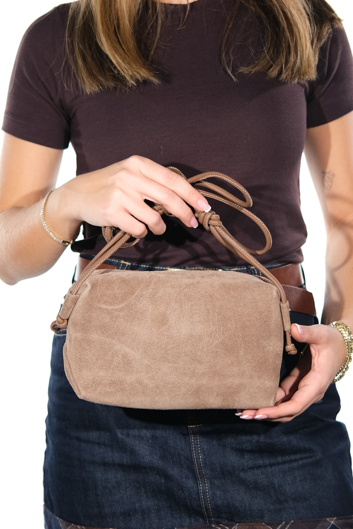 SELSEY - Taupe Genuine Leather Crossbody Bag (Women)